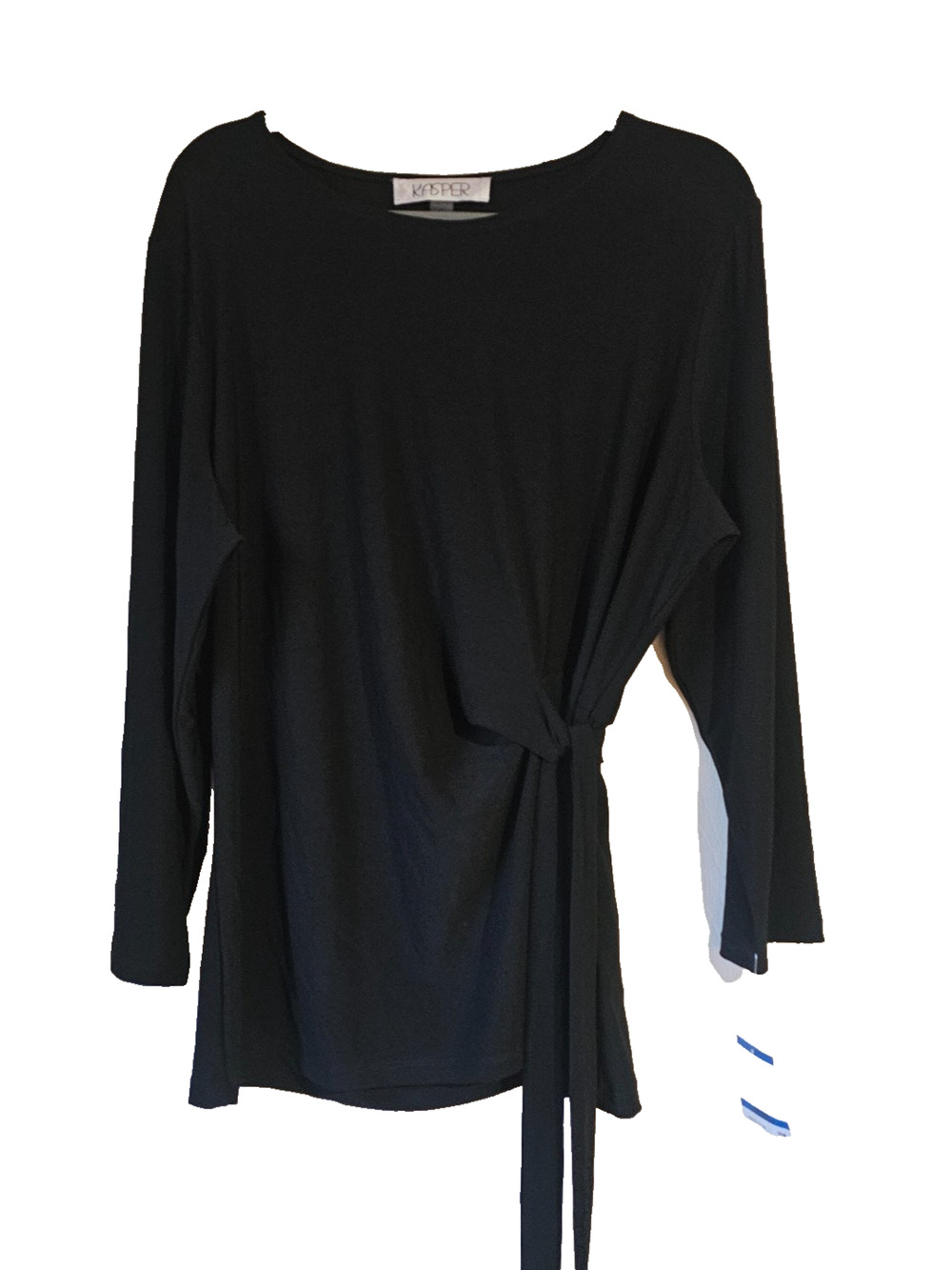 Kasper Womens Black Long Sleeve Tie Waist Blouse Career Office Plus Size 1X NWT